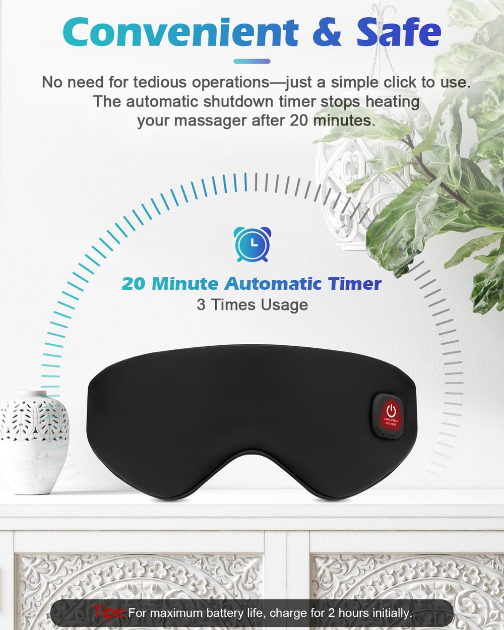 Mutilplx mask showing 20-minute auto-off feature for safety