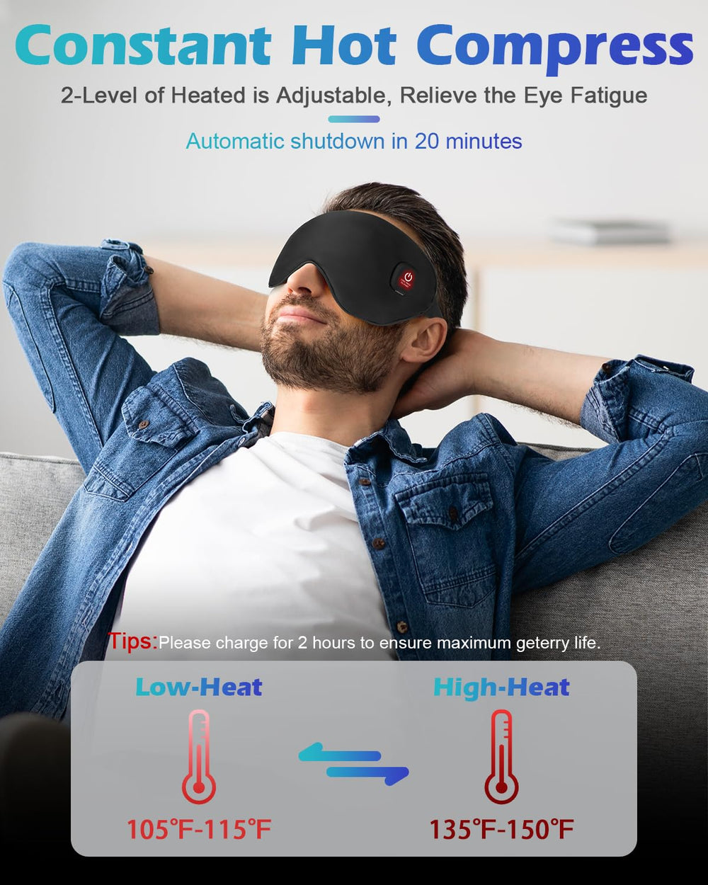 Mutilplx Silk Cordless Eye Mask demonstrates dual heat controls for customizable comfort