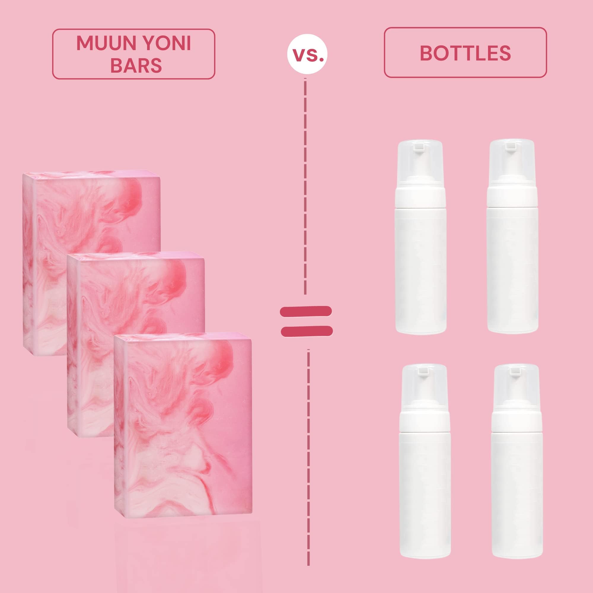 Muun Yoni Bar aroma floral suave de rosa para una experiencia agradable.