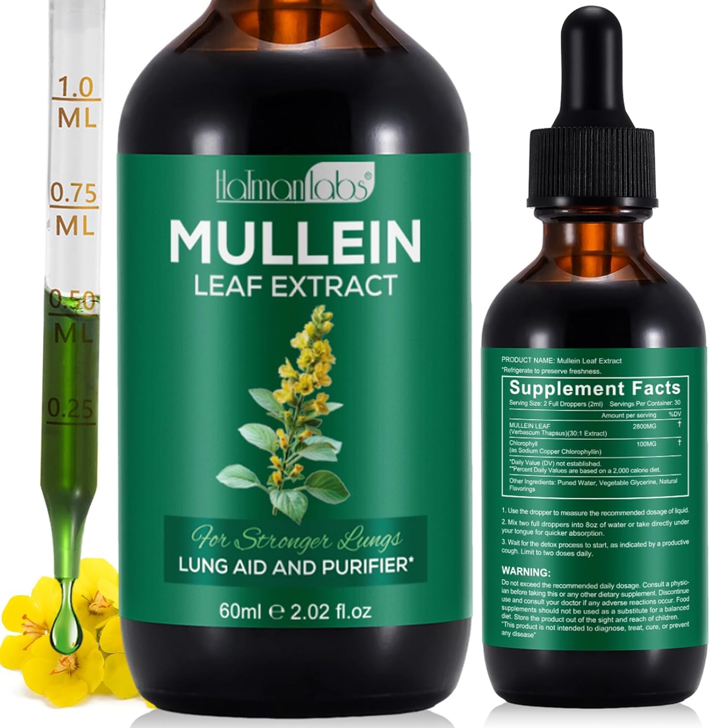 MXCZBSM Mullein Leaf Extract bottle pour for gentle respiratory support