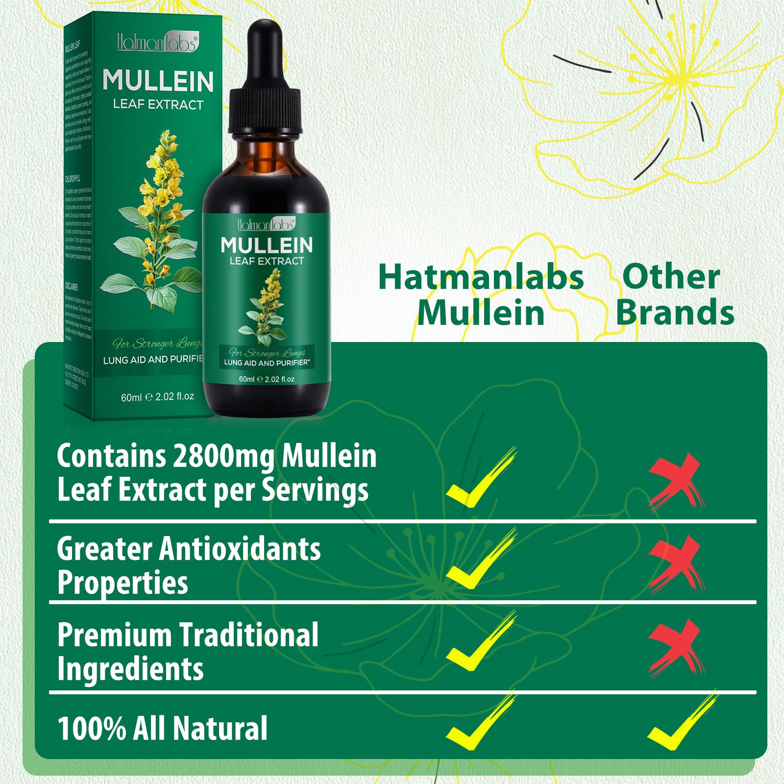 MXCZBSM Mullein Leaf Extract label highlighting natural lung support