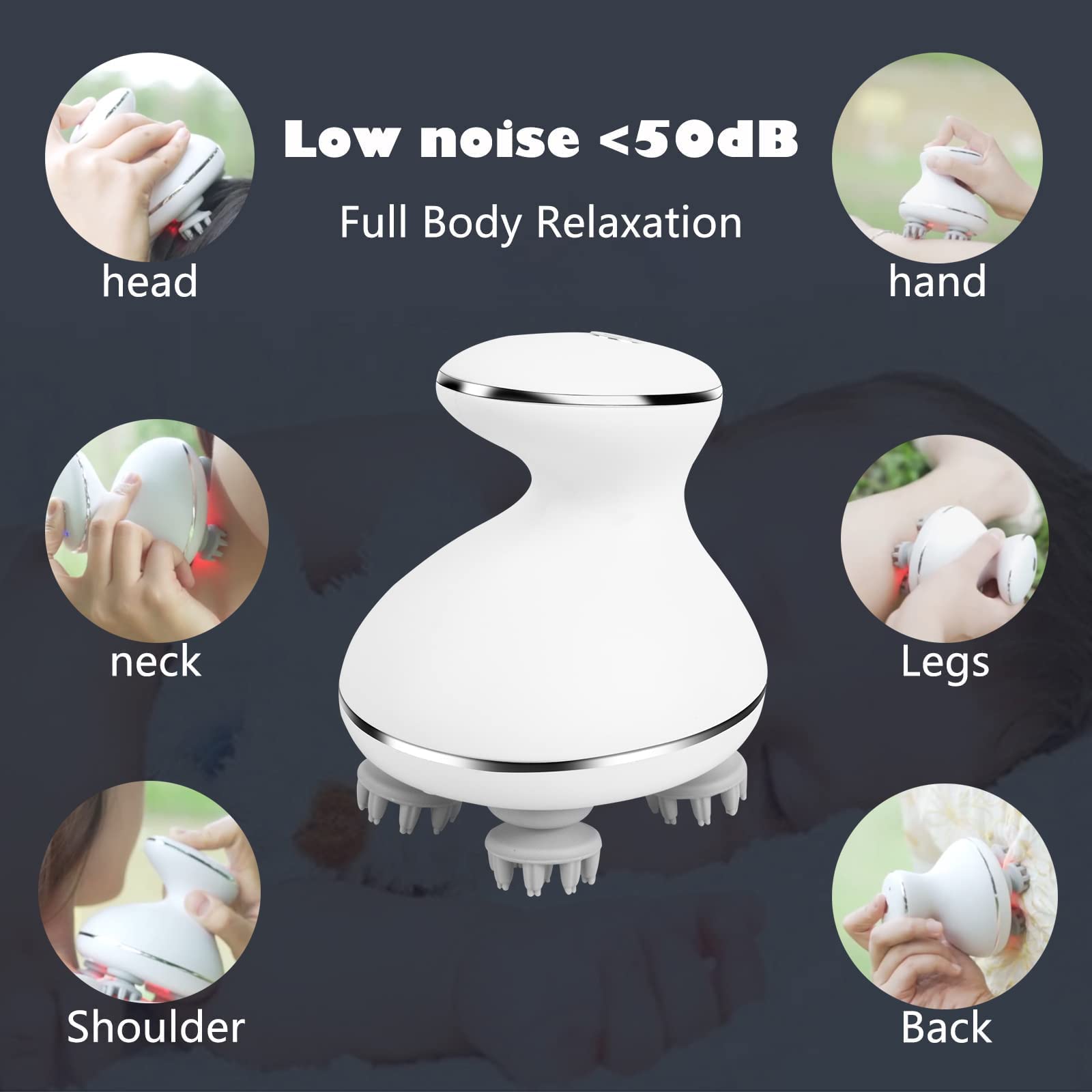 mxm2mxm electric massager showing red light care feature for scalp wellness.