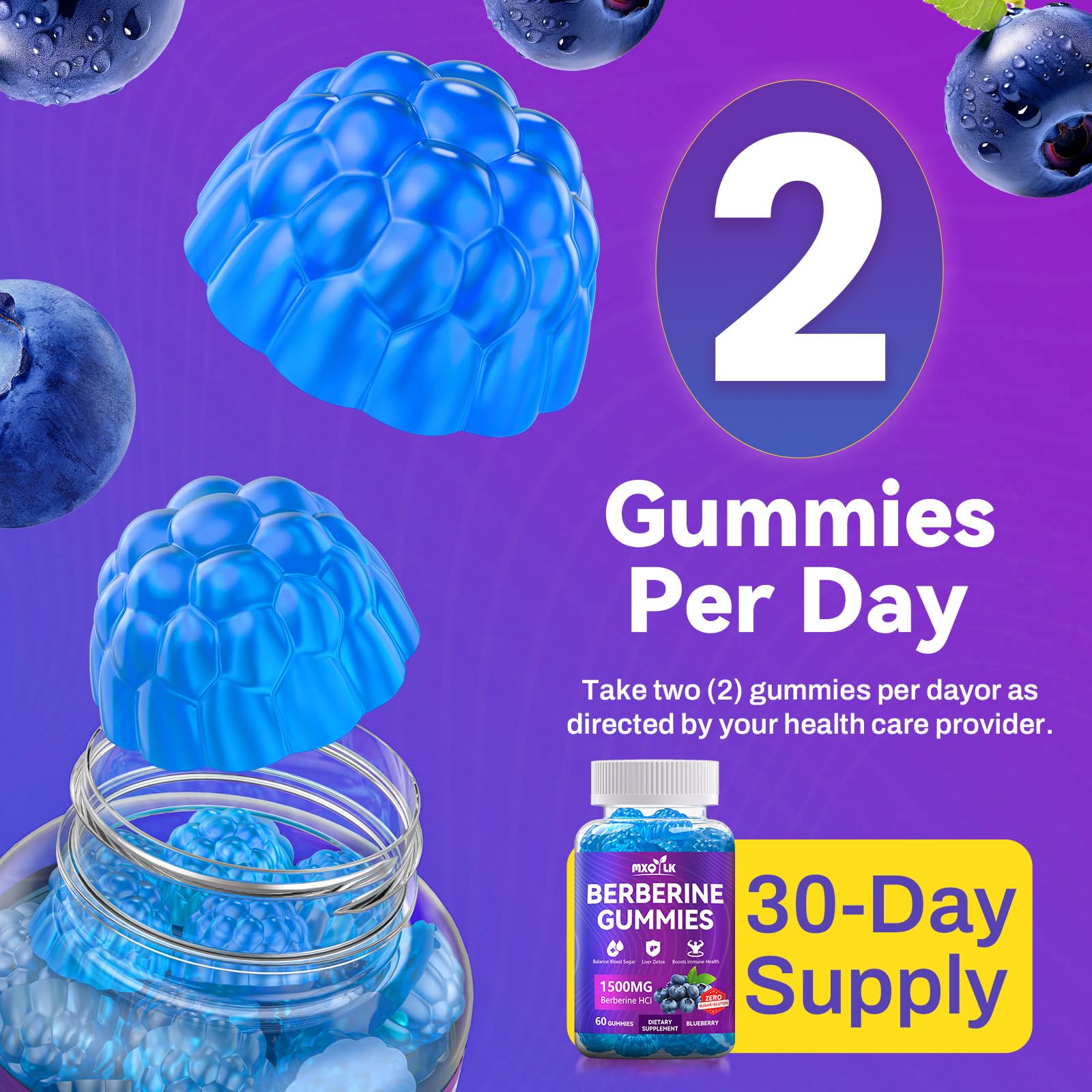 Mxq Lk Berberine Gummies on a kitchen counter representing a simple health routine.
