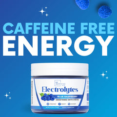 My Adventure to Fit Blue Raspberry Electrolytes drink close-up with vibrant, sugar-free flavor.