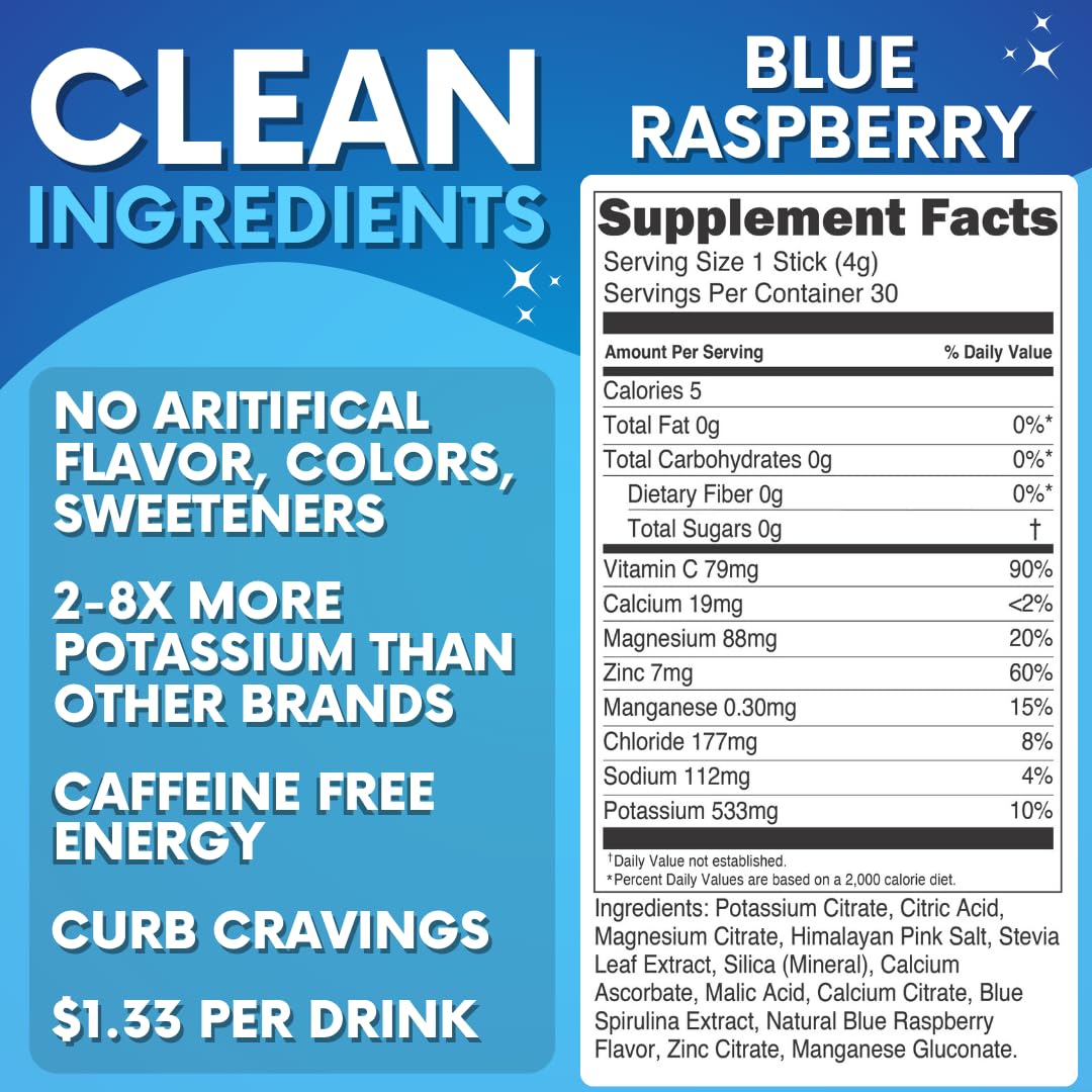 My Adventure to Fit blue raspberry electrolyte packet sip is caffeine-free energy option.