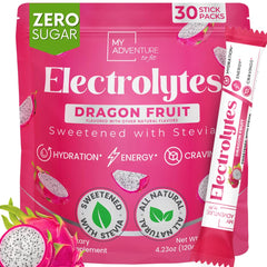 My Adventure to Fit Zero Sugar Dragon Fruit Electrolytes Sticks pack shot for on-the-go hydration.