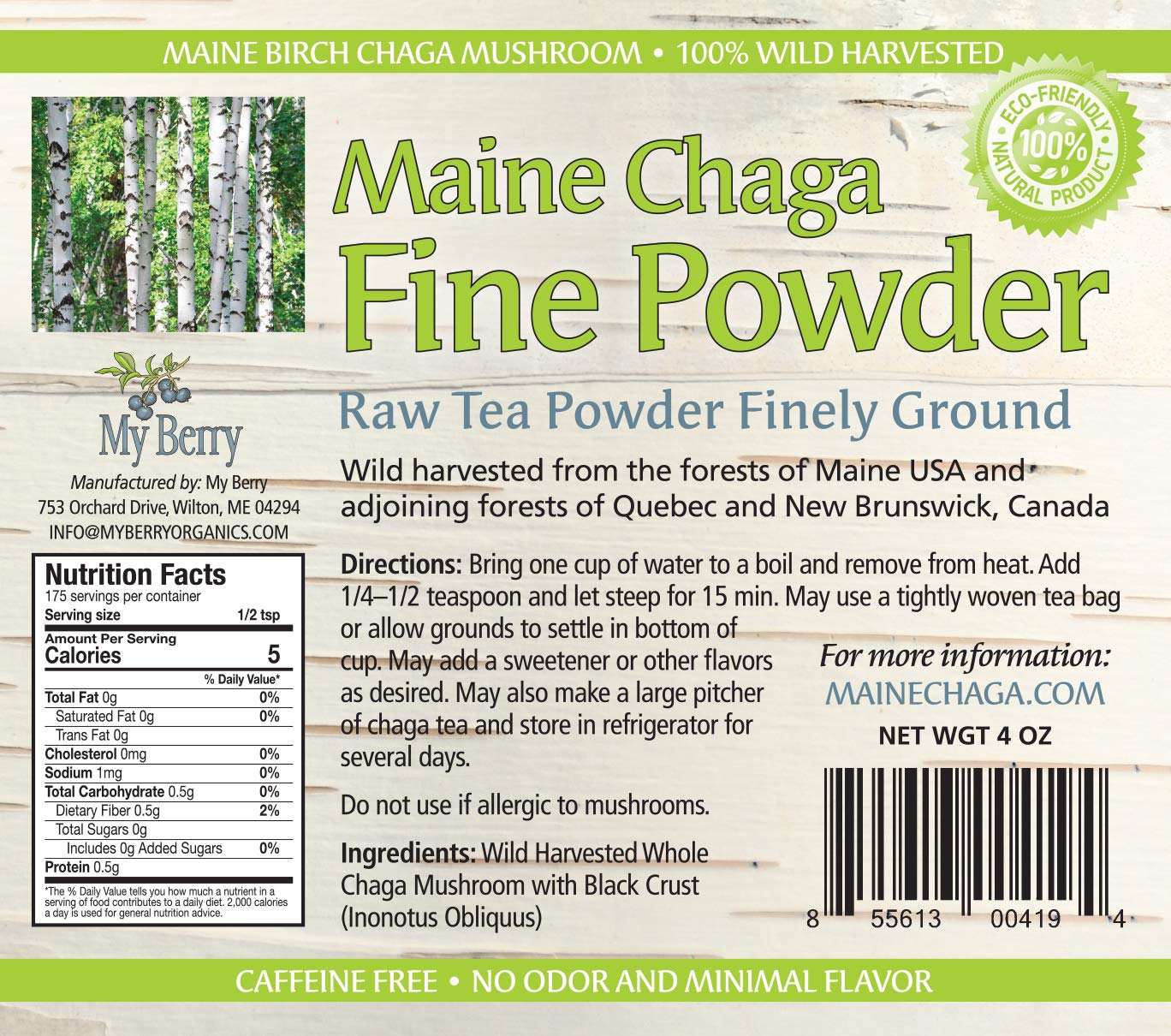 My Berry Maine Chaga Fine Powder steeping in hot water for tea