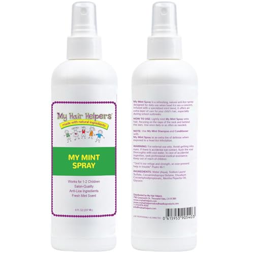 Close-up of MY HAIR HELPERS mint spray being dispensed for fresh scent