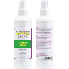 Close-up of MY HAIR HELPERS mint spray being dispensed for fresh scent