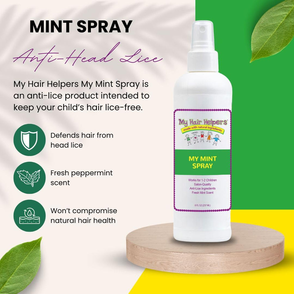 Spray being applied to hair with refreshing peppermint aroma in MY HAIR HELPERS