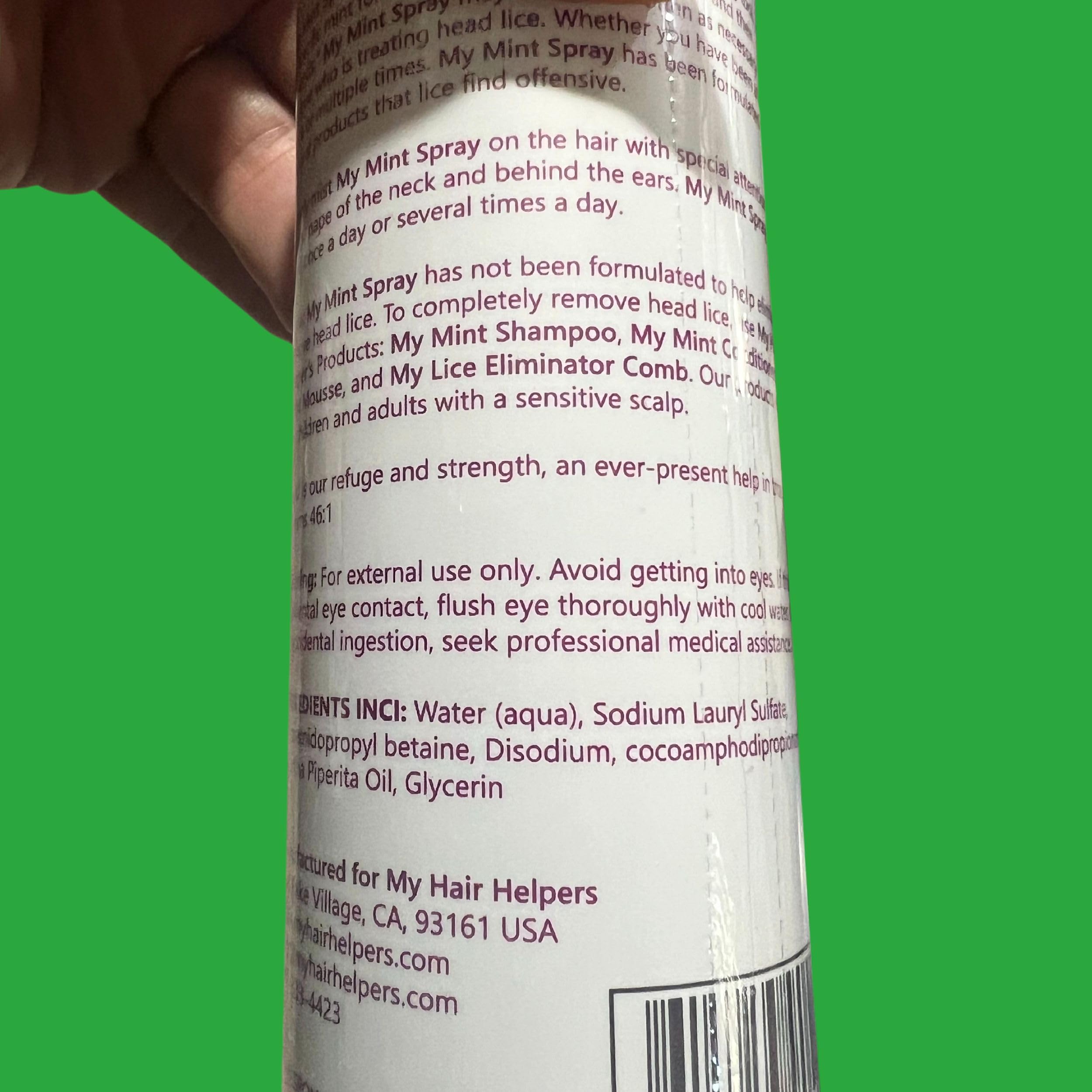 MY HAIR HELPERS Mint Lice Prevention Spray ready for daily use, 8 oz