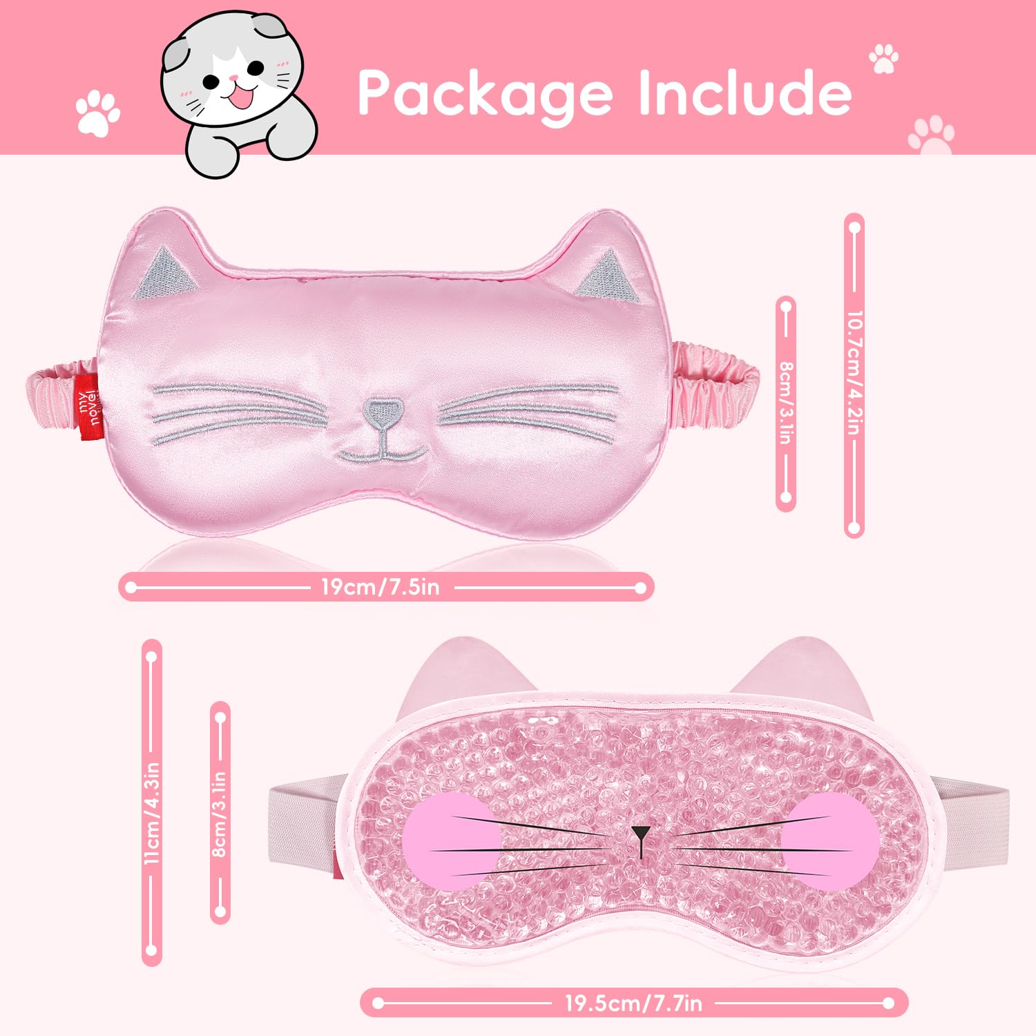 Mascarilla de ojos de gel con diseño de gato rosa para relajación.