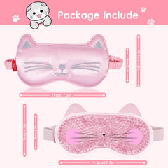 Mascarilla de ojos de gel con diseño de gato rosa para relajación.