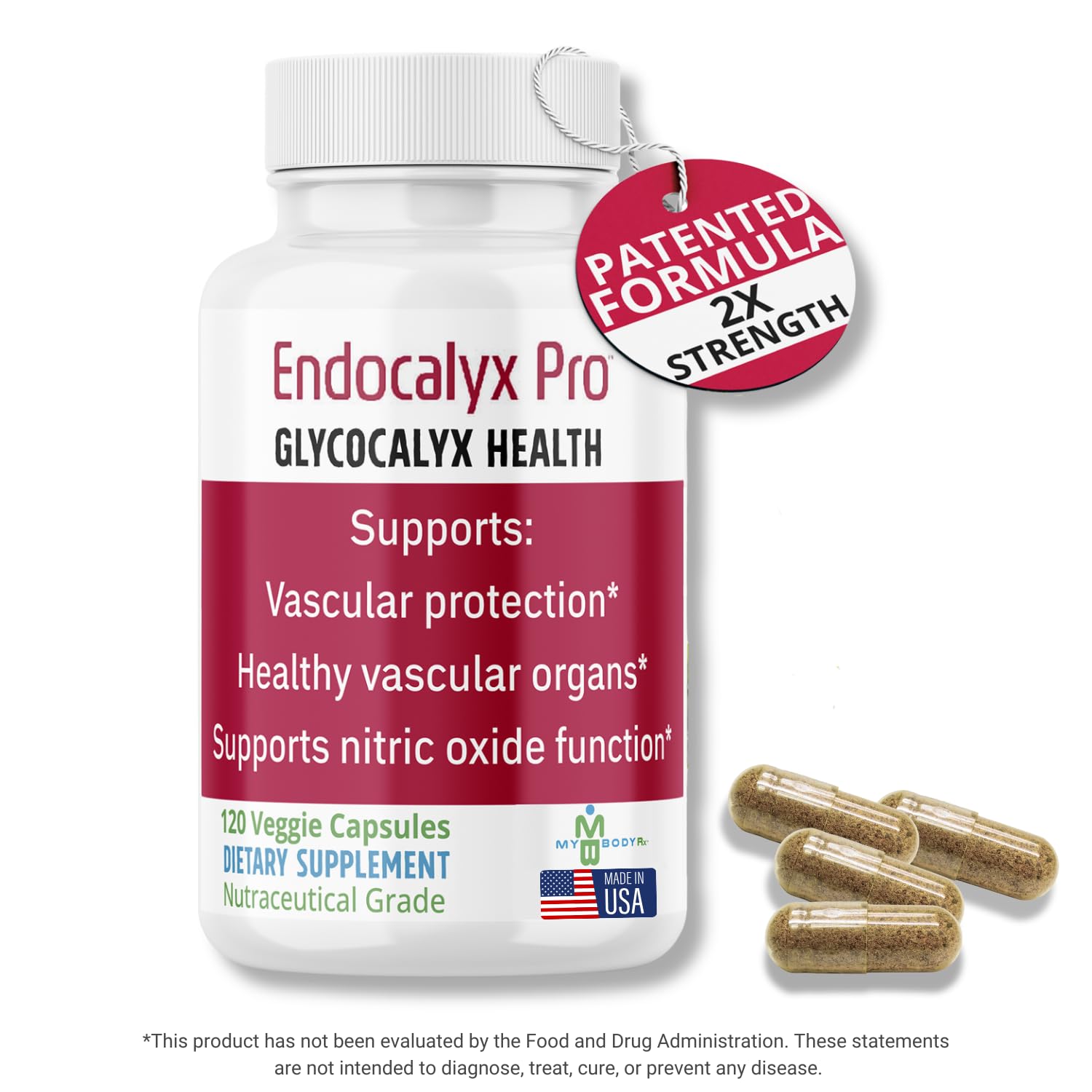 MYBODYRX Endocalyx Pro bottle back with dosage guidance for consistent daily support