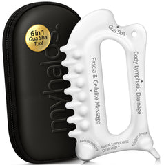 MyHalos 6-in-1 ceramic Gua Sha tool for full-body massage and lymphatic support.