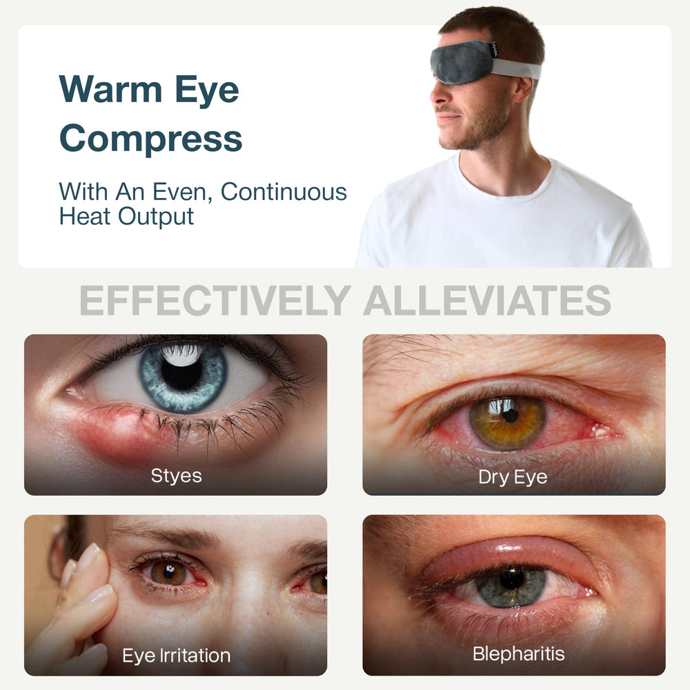 MyHalos heated eye compress microwave-safe panel heats evenly for quick soothing relief.