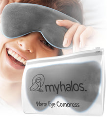 MyHalos heated eye mask in packaging offers convenient at-home relief for dry eyes.