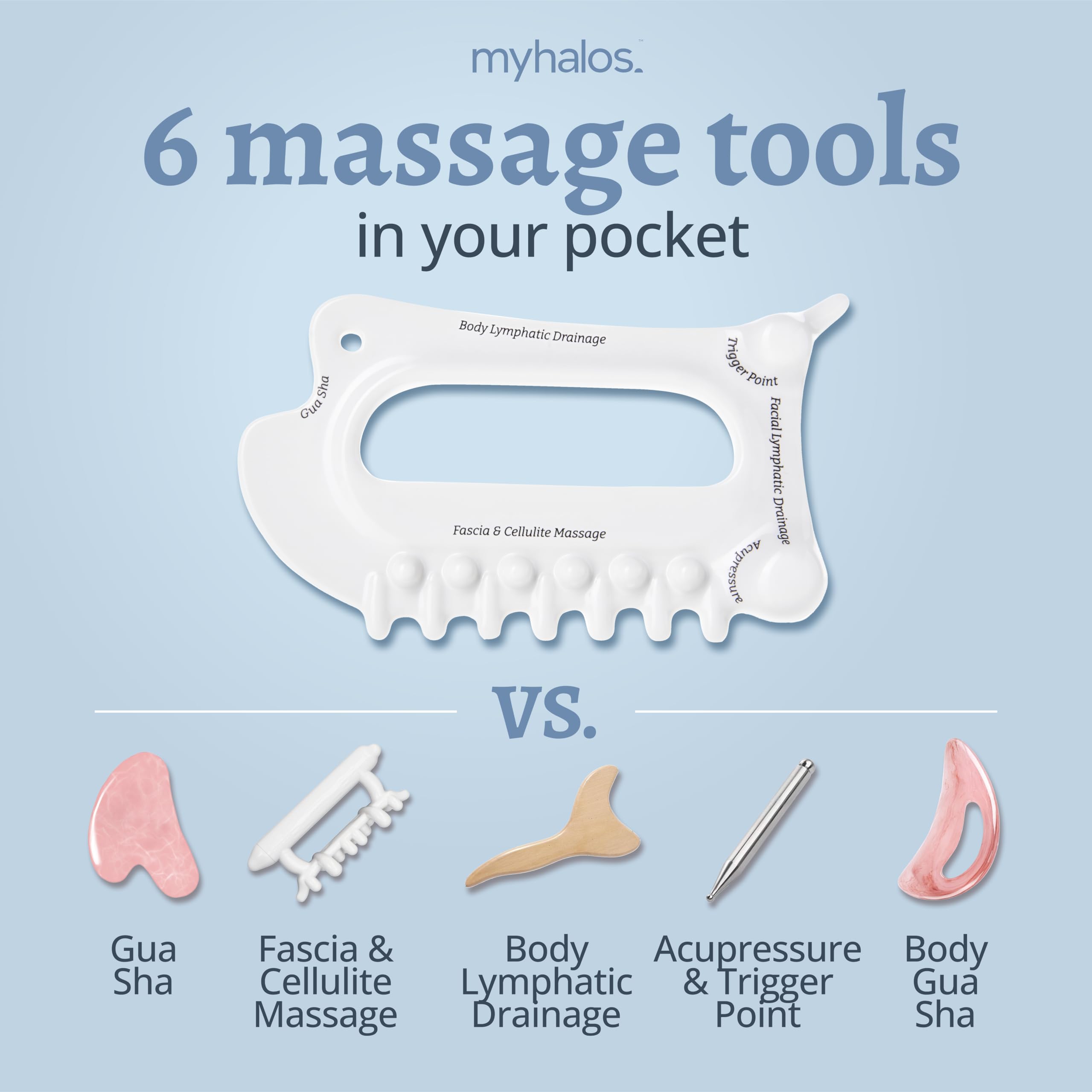 MyHalos lymphatic drainage tool promotes circulation and smoother-looking skin.