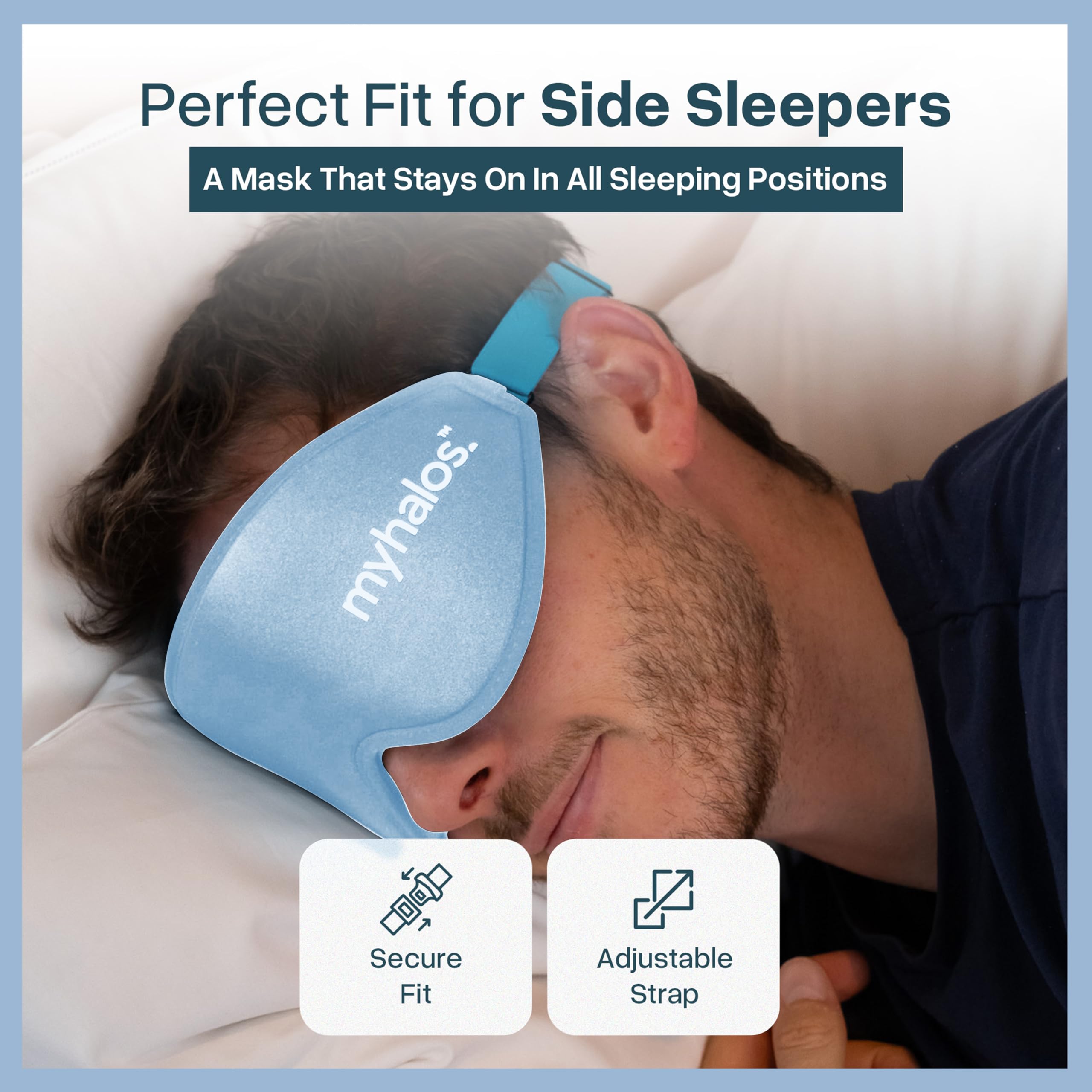 MyHalos Sleep Mask Eyelash-friendly fit prevents rubbing during sleep.
