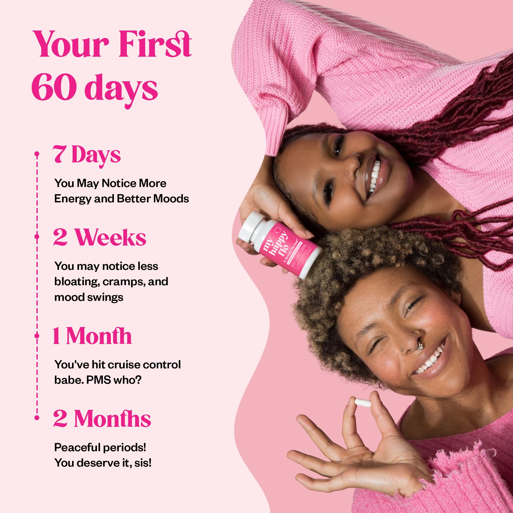 A woman taking My Happy Flo capsule during morning routine.