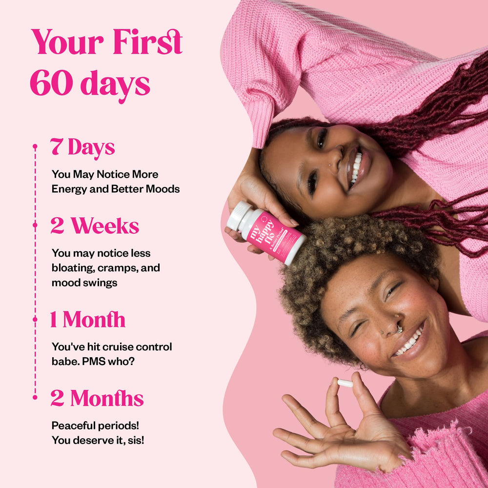 A woman taking My Happy Flo capsule during morning routine.