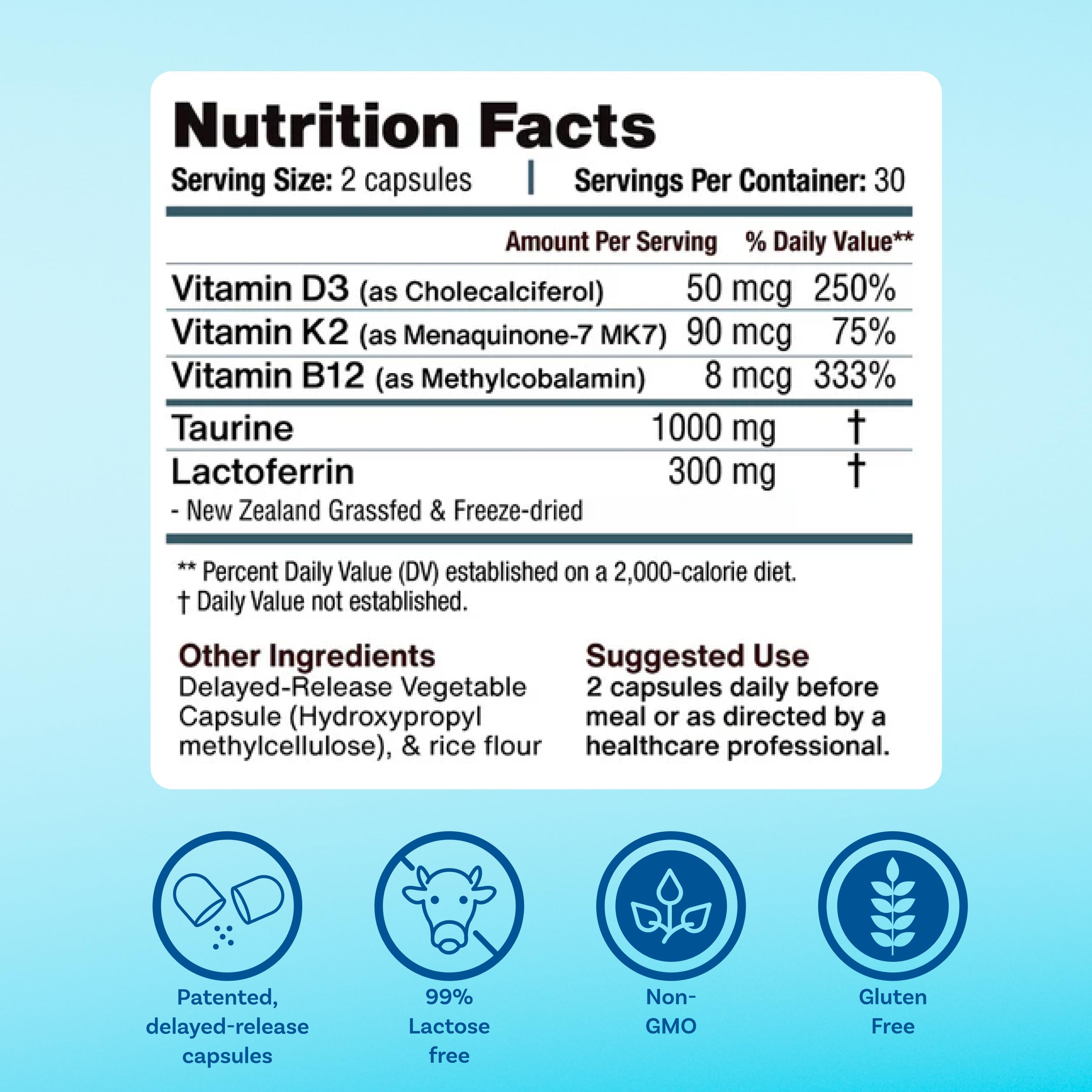 MyImmunity Balance New Zealand lactoferrin image reinforces clean, ethical sourcing.