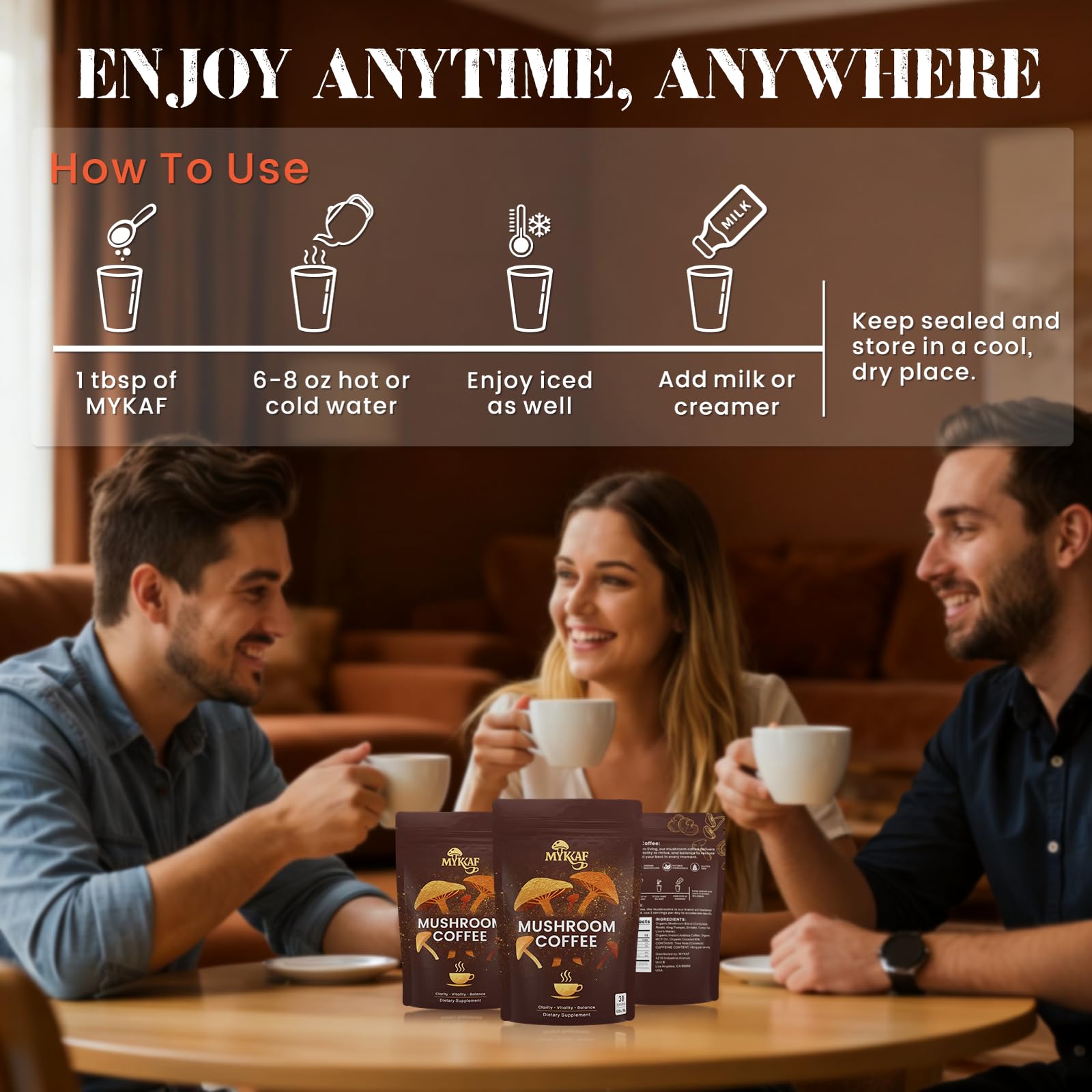 MYKAF 180g packaging with about 30 servings per bag.