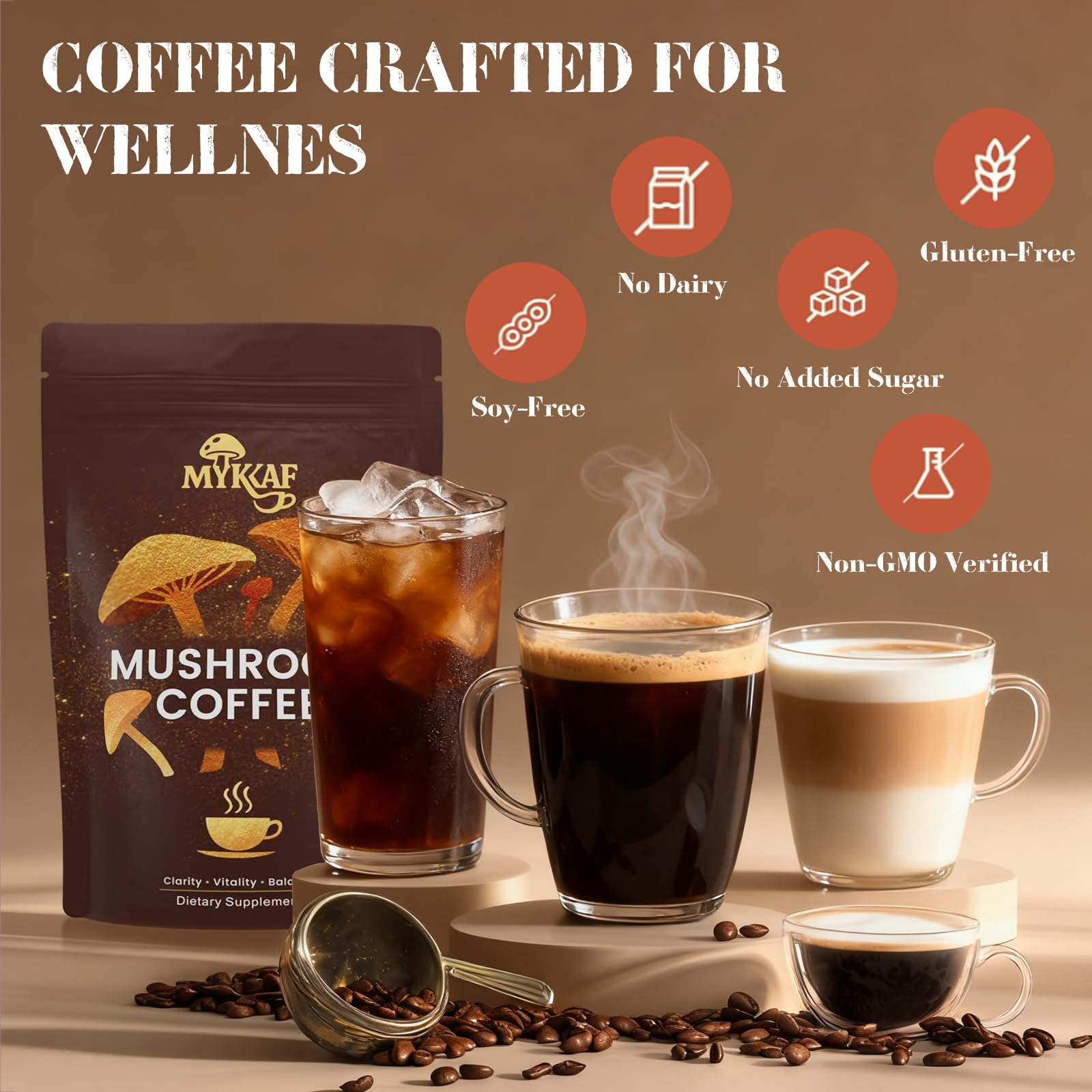 MYKAF instant dissolve in water for quick brewing.