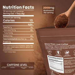 MYKORA Mushroom Coffee measured scoop showing convenient daily dose for steady energy.