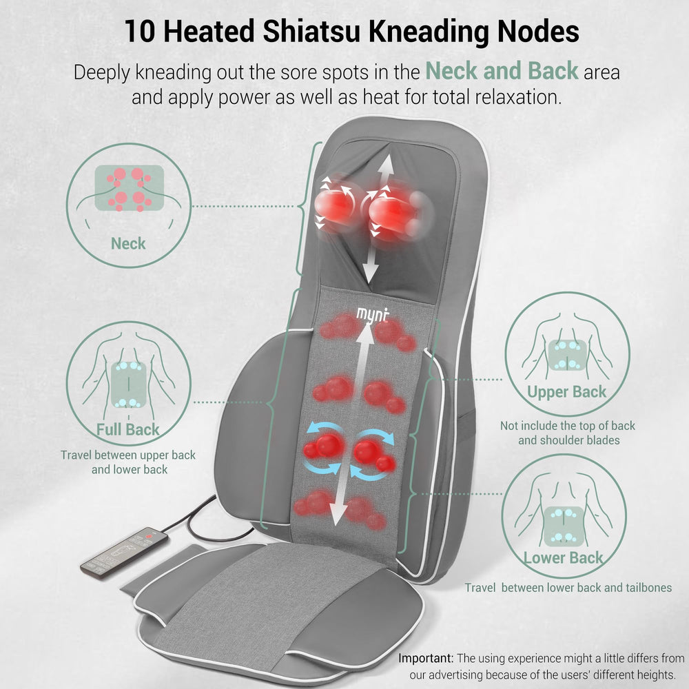 Mynt adjustable neck-back heights tailor the massage to you.