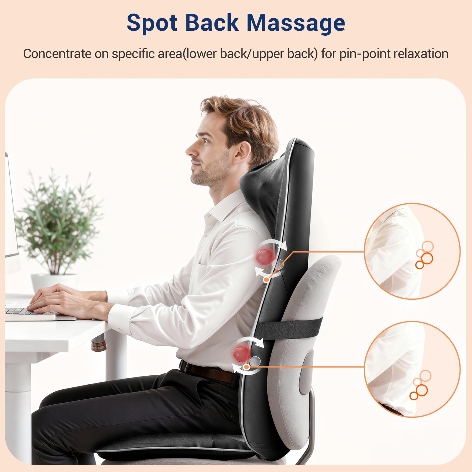 Elastic strap keeps the massager secure on office chairs during work