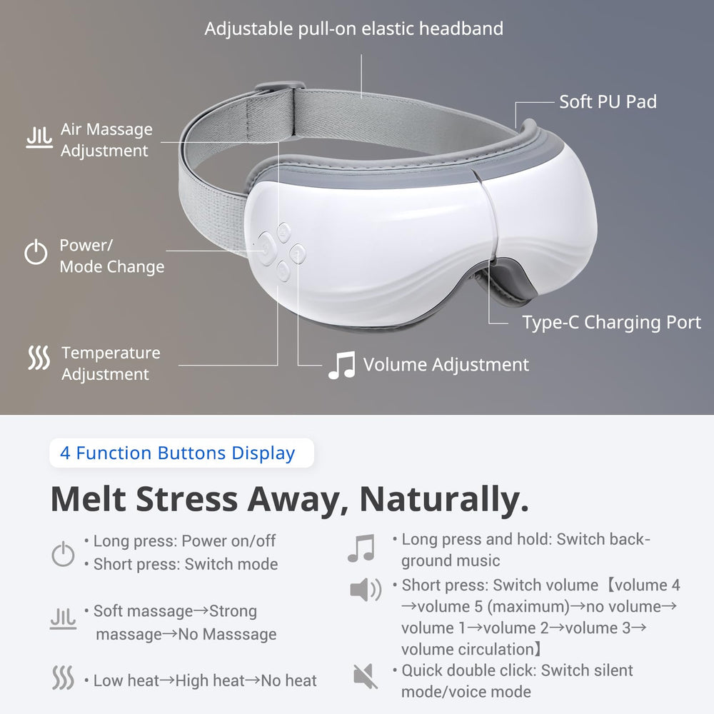 Mynt eye massager Bluetooth music pairing with your phone for a personalized session.