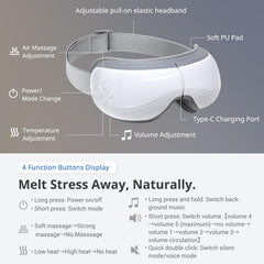 Mynt eye massager Bluetooth music pairing with your phone for a personalized session.