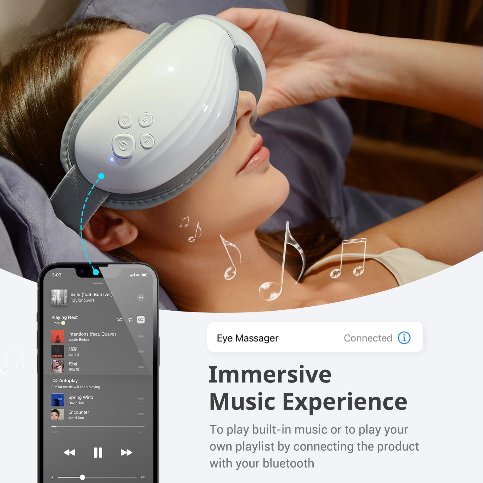Mynt heat and music modes display with adjustable comfort options.