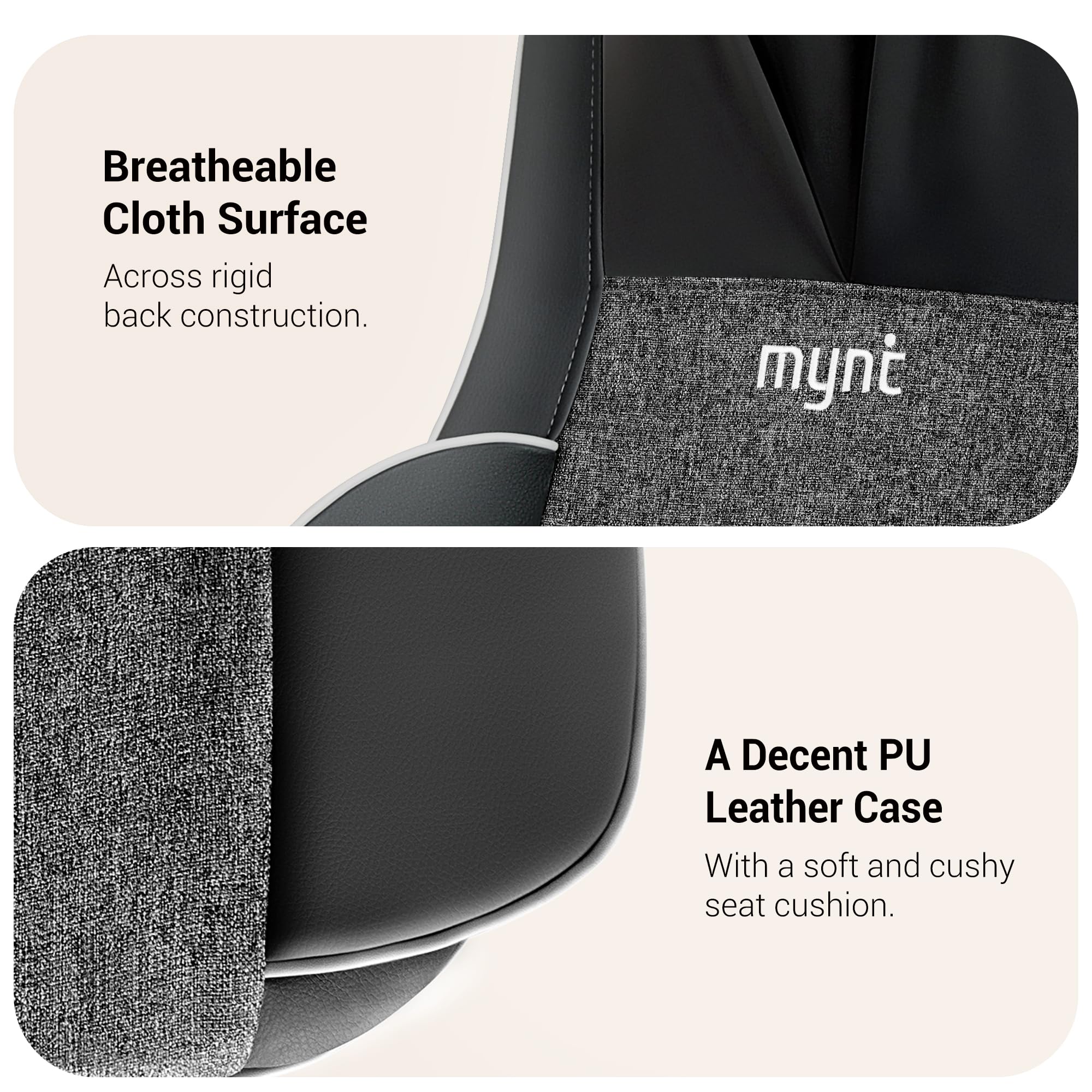 Black Mynt massager blending with living room couch