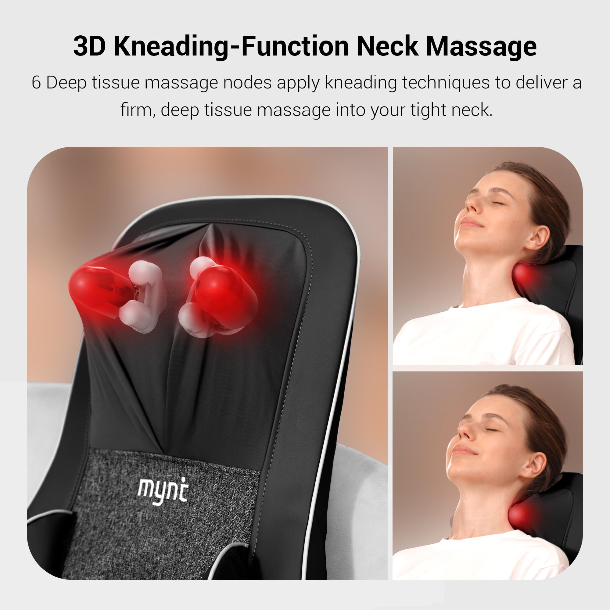 Spot massage targeting mid-back area with adjustable kneading