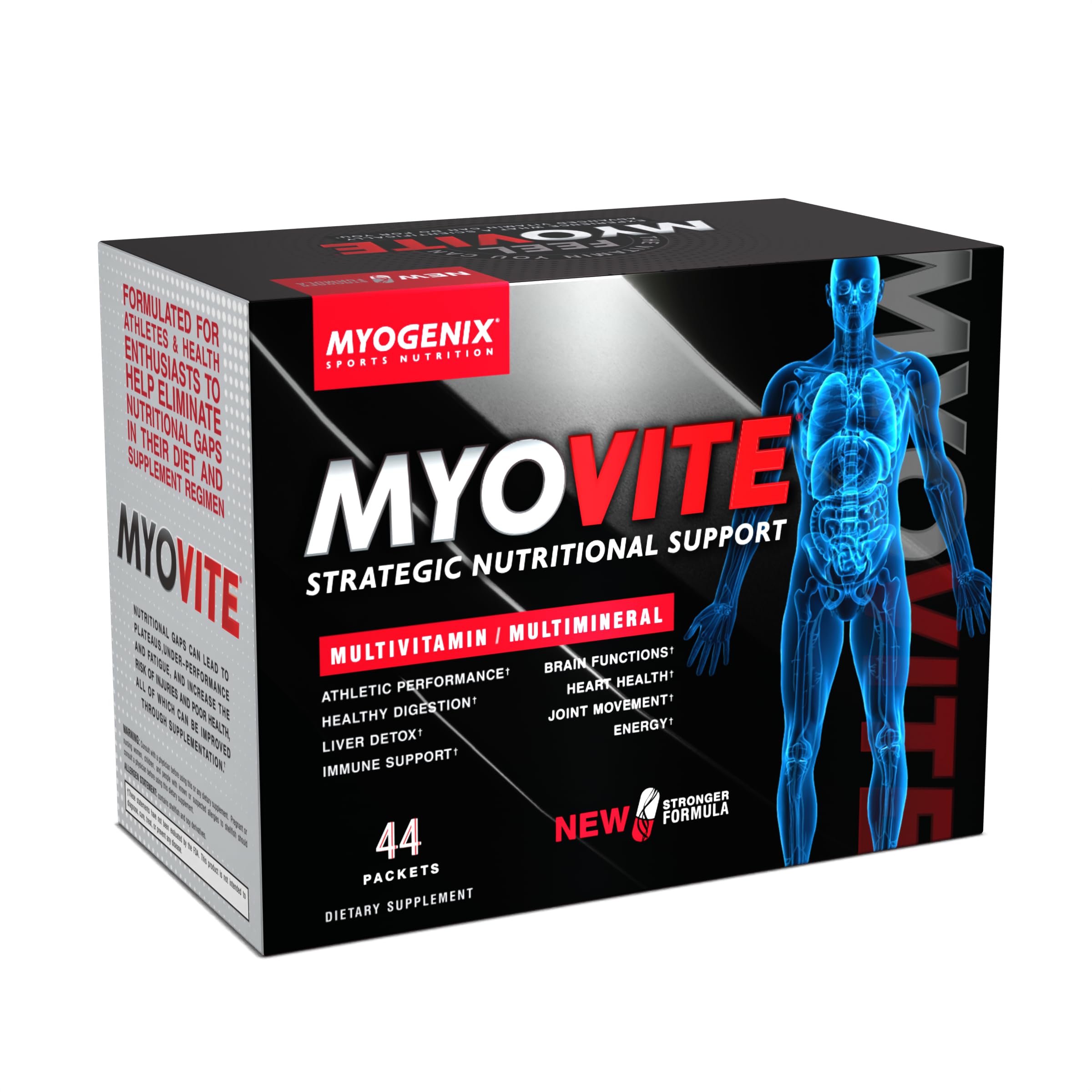 Myogenix Myovite pack front showing all-in-one daily packets for athletes.