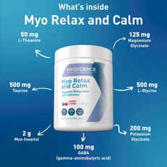 MYOXCIENCE Myo Relax & Calm glass showing evening routine idea for relaxation