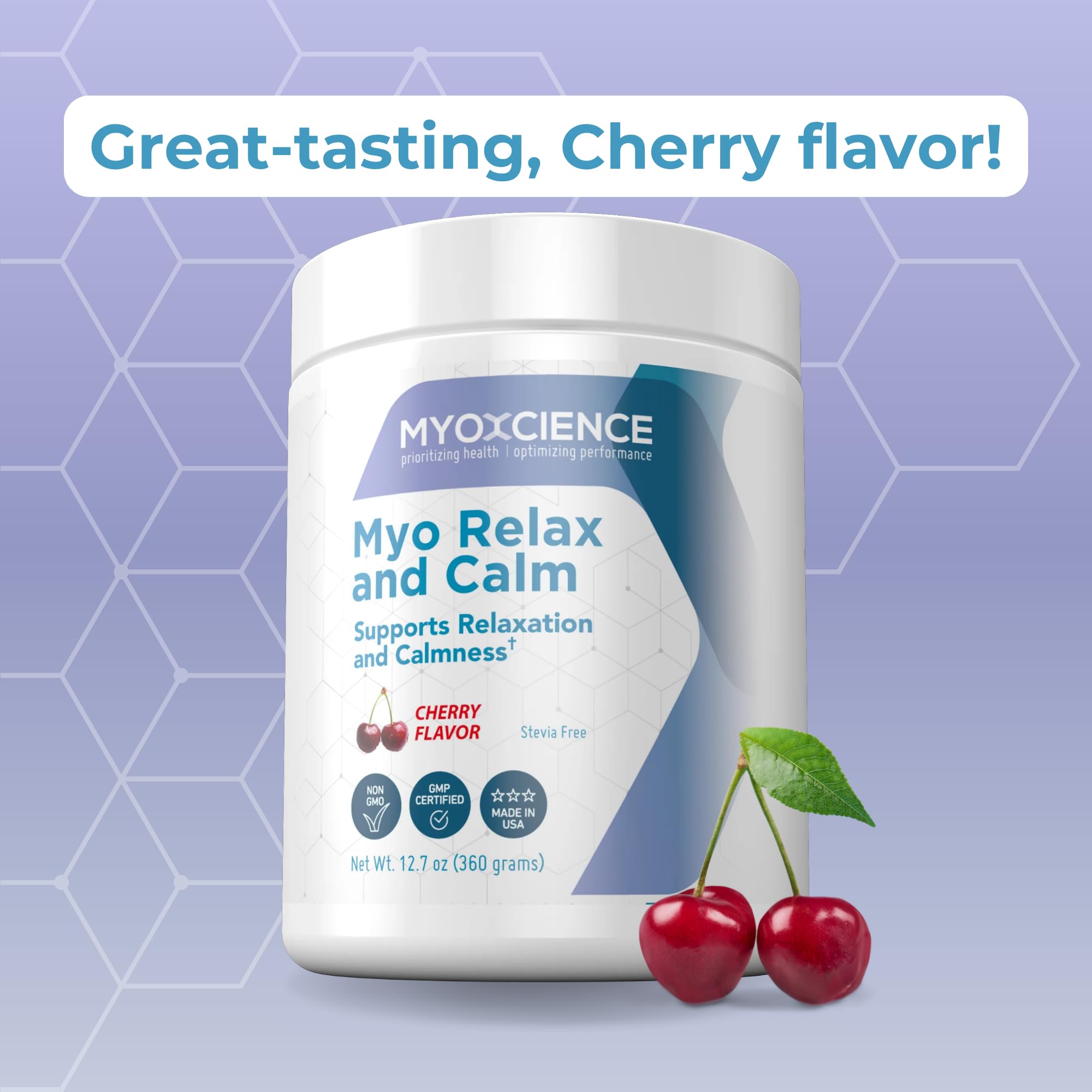 MYOXCIENCE Myo Relax & Calm ingredients icons depicting magnesium and L-theanine