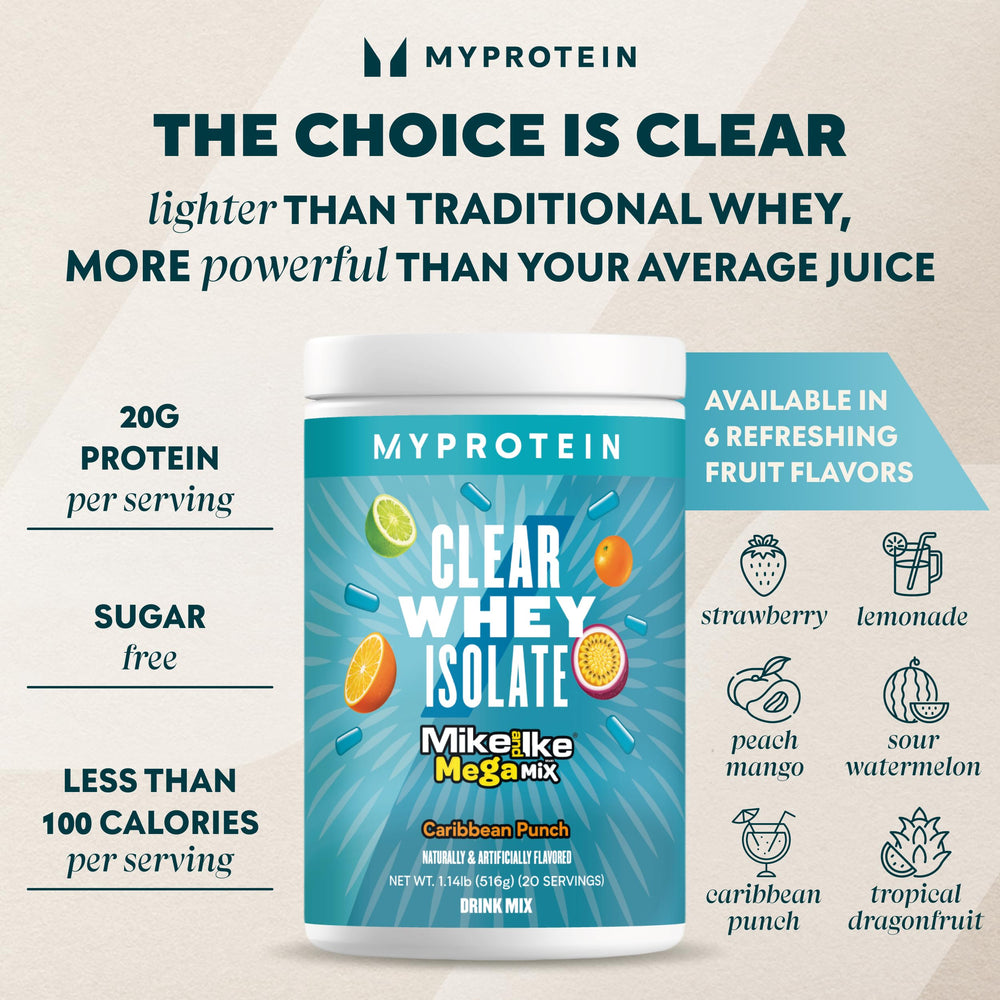 Myprotein Clear Whey Isolate Caribbean Punch pour into a glass for a crisp, low-calorie drink