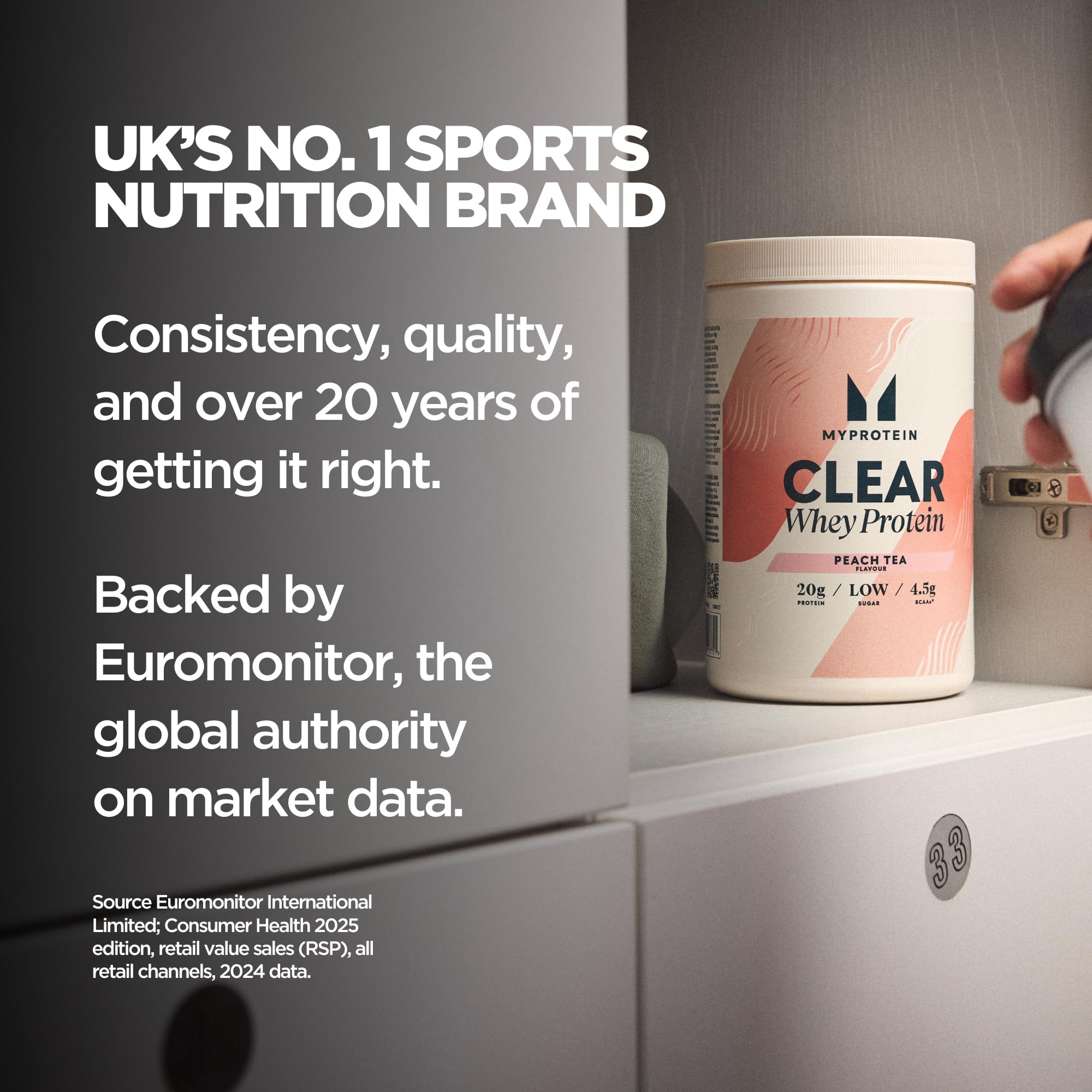 Myprotein Clear Whey Isolate ice-cold serve highlights crisp, fruity taste.