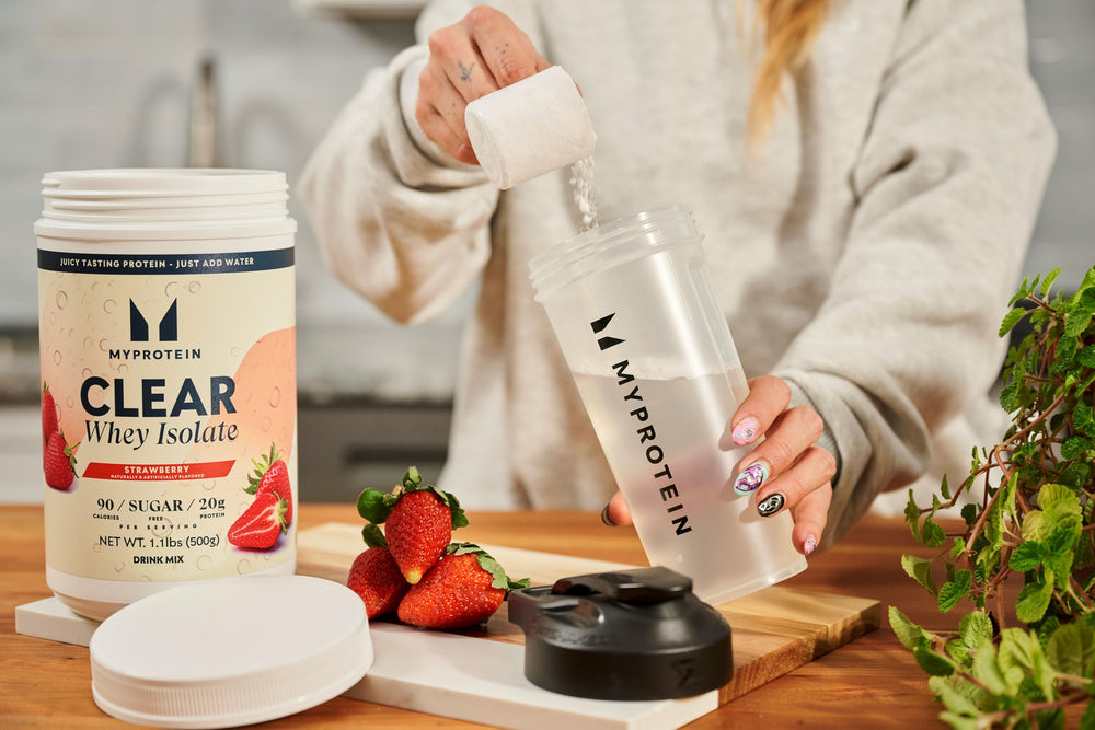 Myprotein Clear Whey Isolate nutrition panel emphasizes gluten free protein with 20g per serving