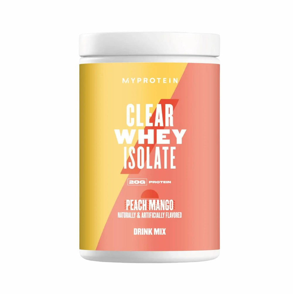 Myprotein Clear Whey Isolate Peach Mango bottle for a refreshing protein drink