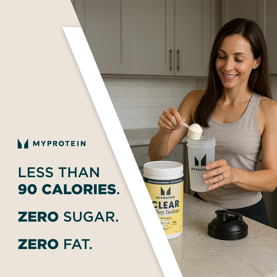 Myprotein Clear Whey Isolate Peach Mango glass with a juicy protein drink