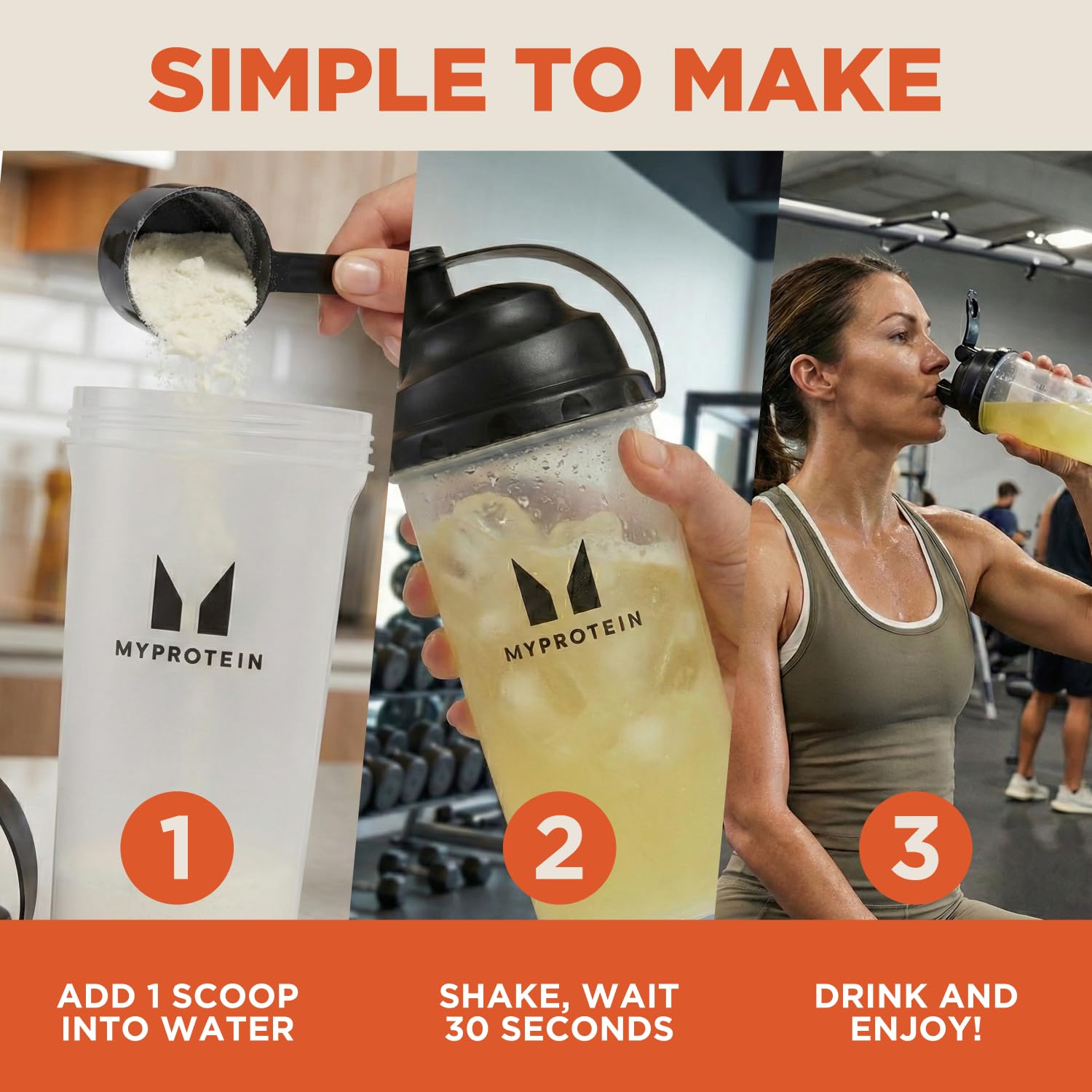 Myprotein Clear Whey Isolate scoop alongside powder for quick prep