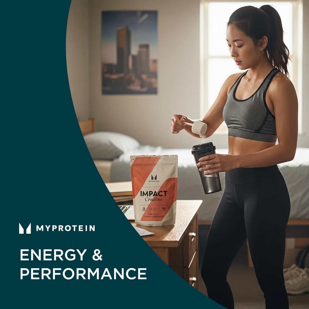 Myprotein Creatine Monohydrate Powder in glass with water illustrates quick hydration during training.
