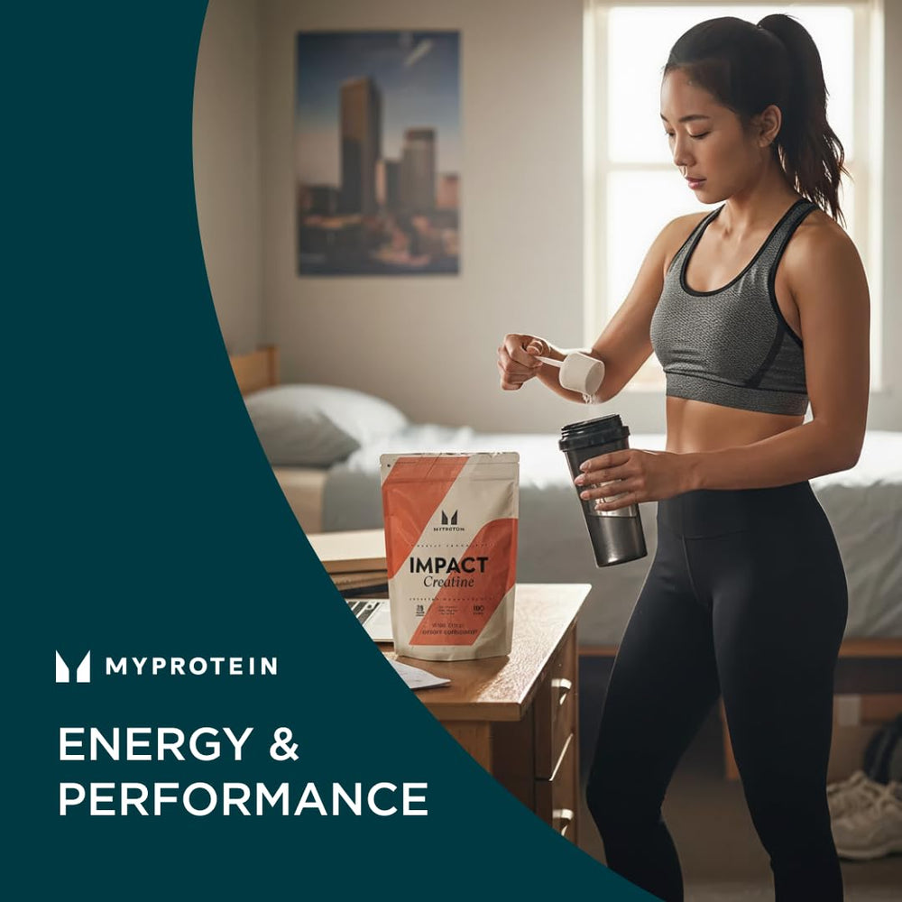 Myprotein Creatine Monohydrate Powder in glass with water illustrates quick hydration during training.