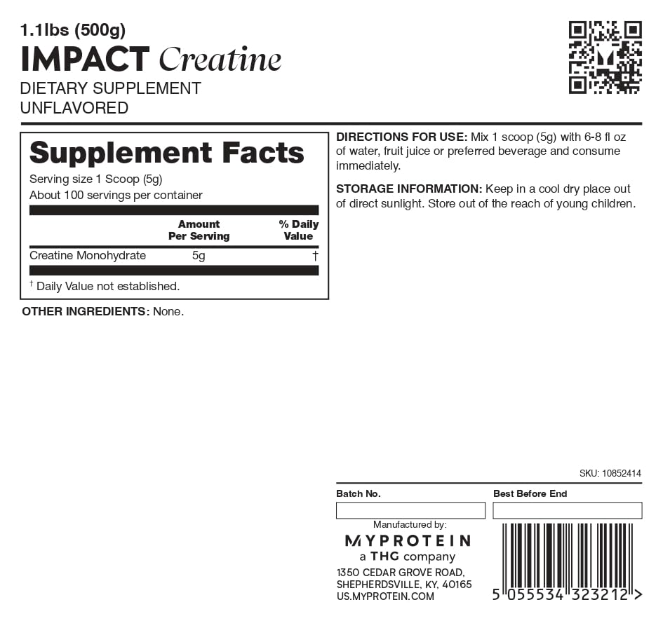 Myprotein Creatine Monohydrate Powder close-up texture highlights purity.