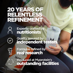 Myprotein Creatine Monohydrate tub back with usage guidance.