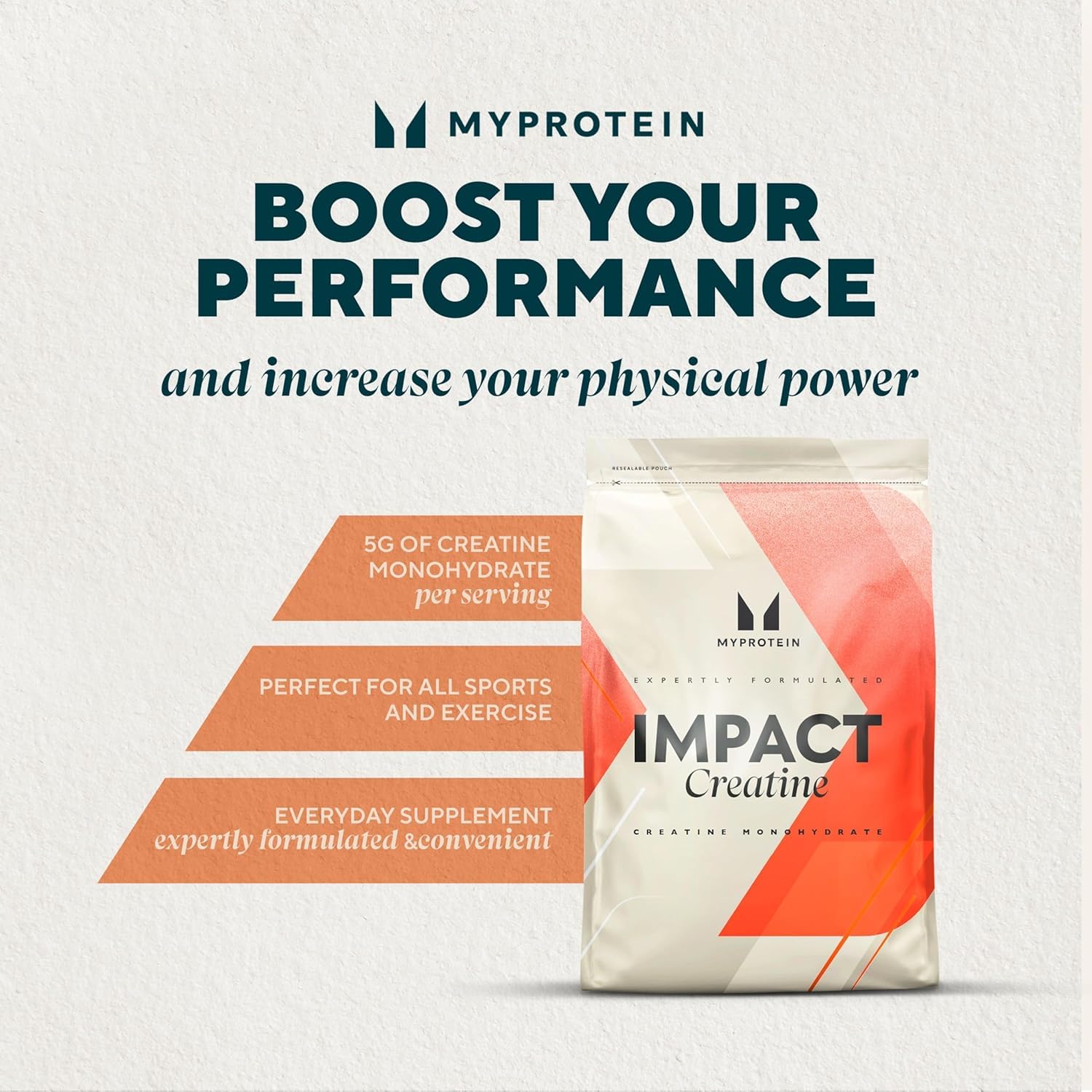 Myprotein creatine monohydrate scoop 5 g serving for precise dosing.